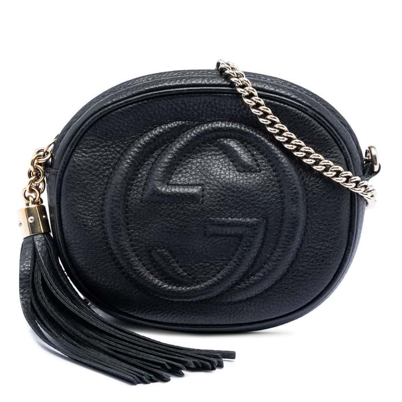 Gucci Mini Pebbled Calfskin Soho Chain Crossbody Black Leather Very good condition - Front View