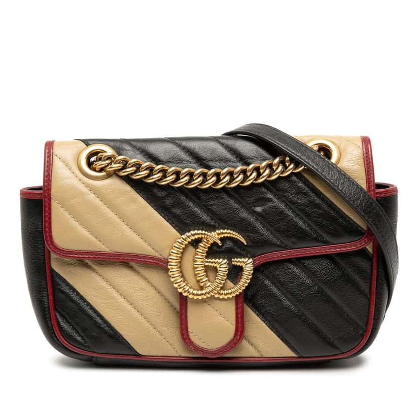 Gucci Small GG Marmont Matelasse Diagonal Leather Torchon Shoulder Bag Brown Leather Good condition - Front View