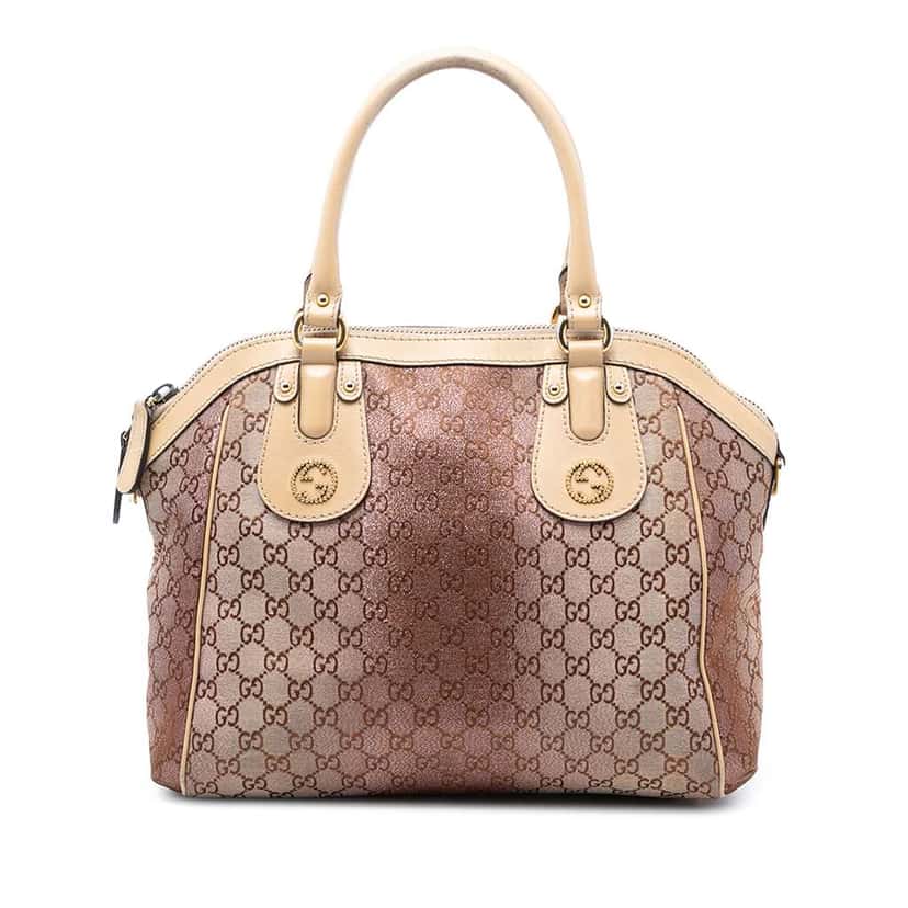 Gucci Medium GG Lurex Scarlett Satchel Brown Canvas Very good condition - Front View