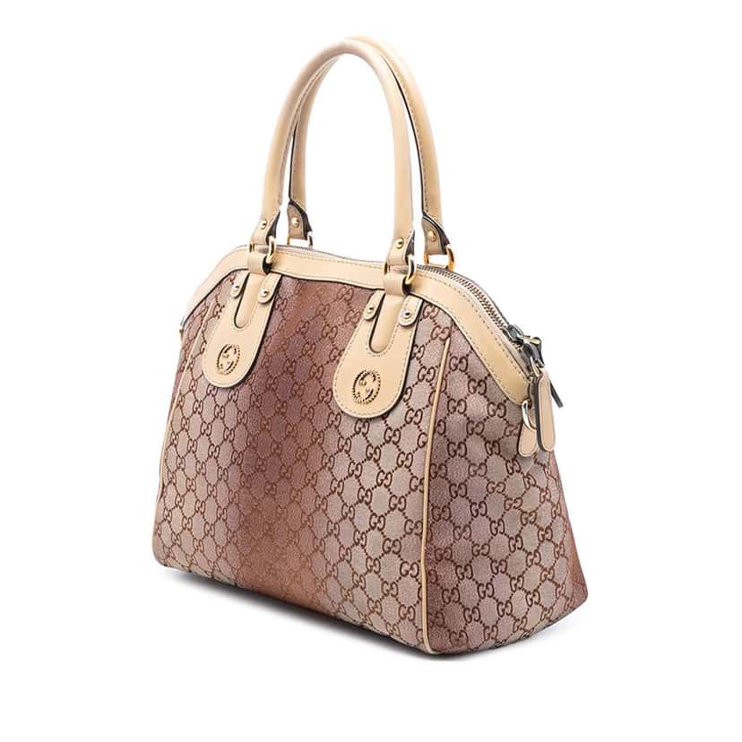 Gucci Medium GG Lurex Scarlett Satchel Brown Canvas Very good condition - Back View