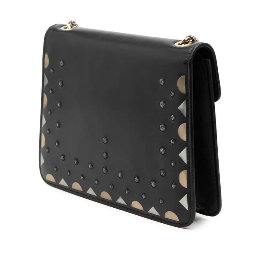 Bvlgari Small Studded Leather Laser Cut Square Serpenti Forever Chain Crossbody Black Leather Very good condition - Back View
