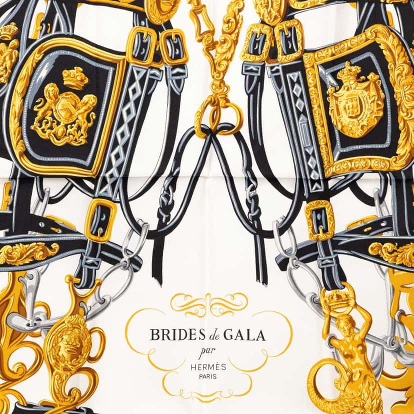 Hermès Brides de Gala Silk Scarf 90 White Silk Very good condition - Back View