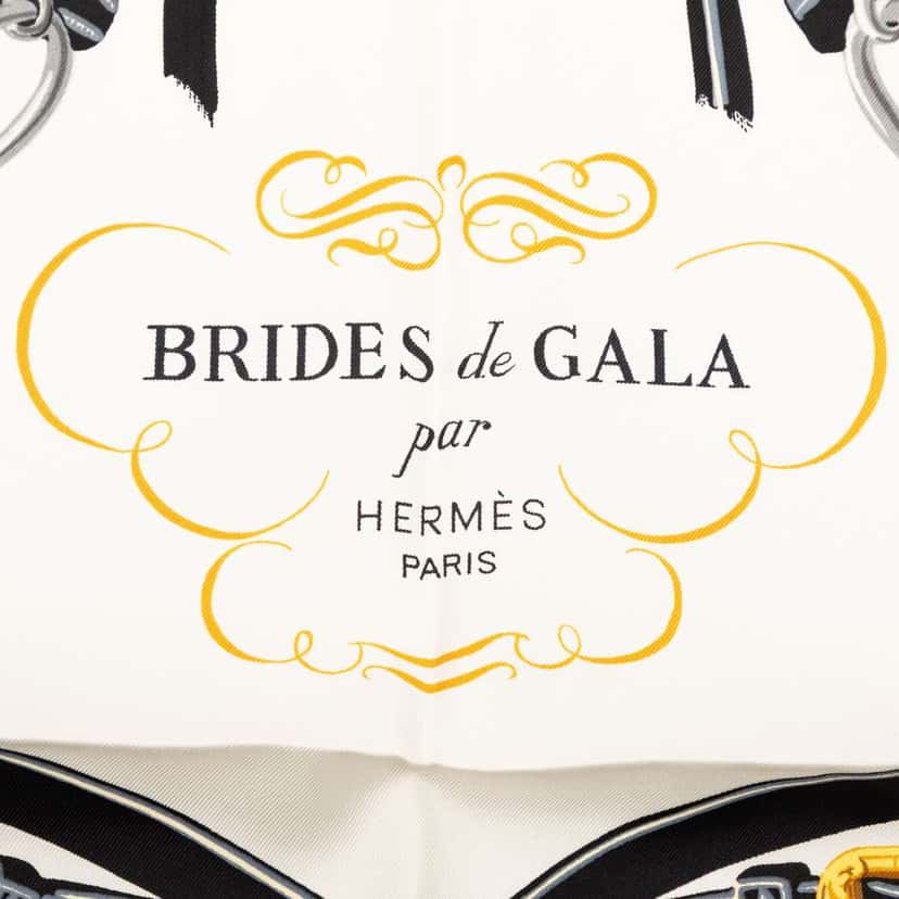 Hermès Brides de Gala Silk Scarf 90 White Silk Very good condition - Inside View