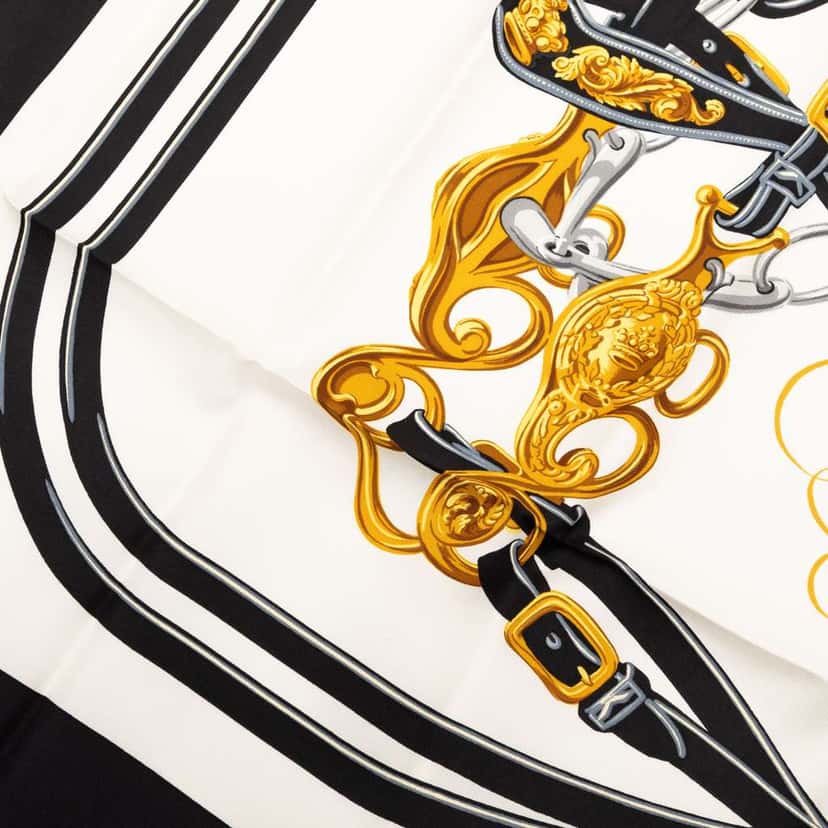 Hermès Brides de Gala Silk Scarf 90 White Silk Very good condition - Box View