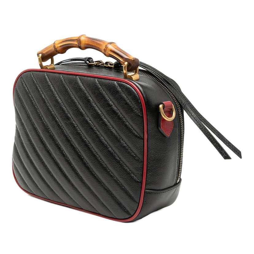 Gucci Small GG Marmont Matelasse Diagonal Leather Torchon Bamboo Satchel Black Leather Very good condition - Back View