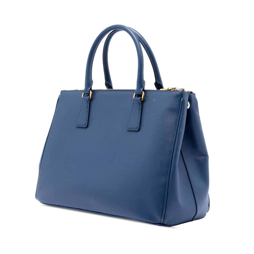 Prada Saffiano Lux Galleria Double Zip Front Pocket Satchel Blue Leather Very good condition - Back View