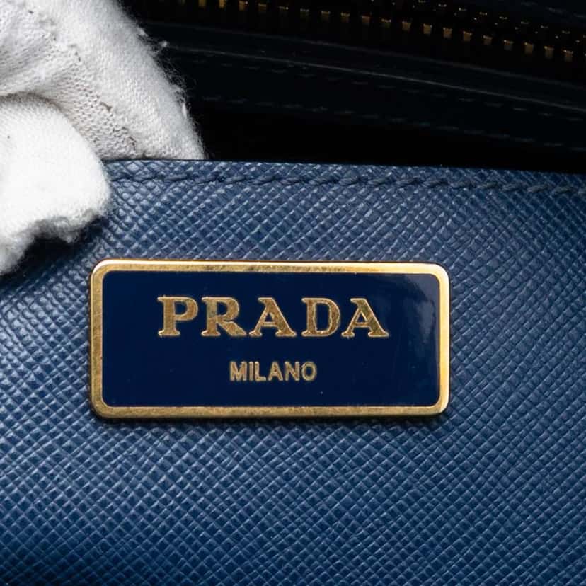 Prada Saffiano Lux Galleria Double Zip Front Pocket Satchel Blue Leather Very good condition - Box View