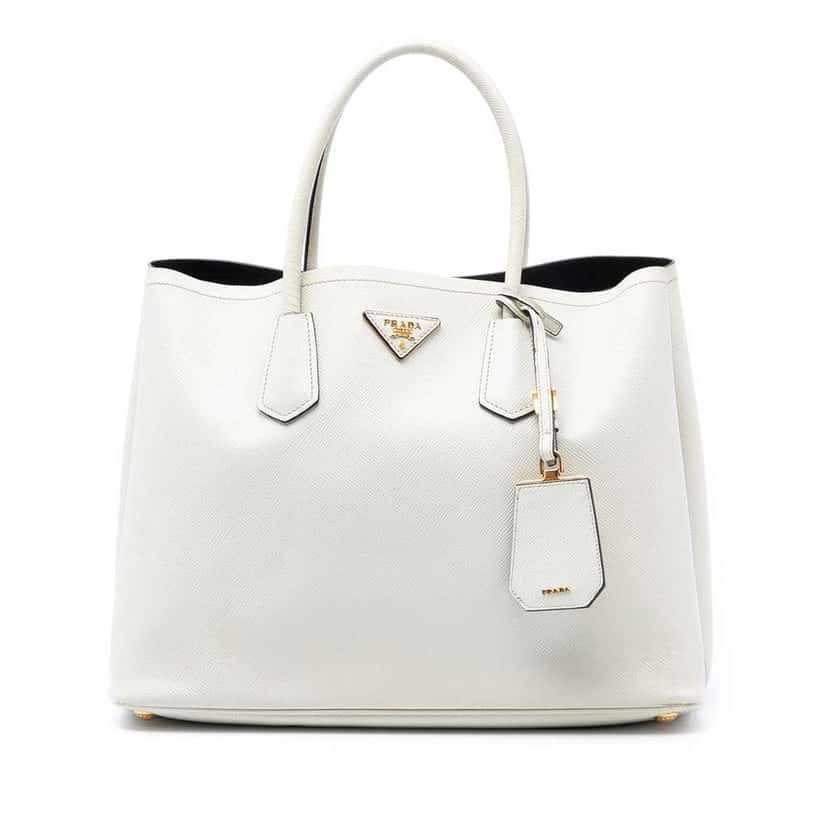 Prada Medium Saffiano Cuir Double Satchel White Leather Good condition - Front View