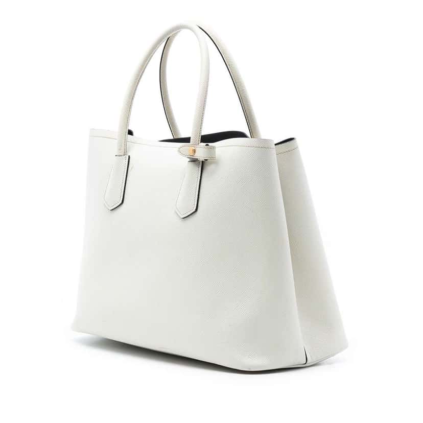 Prada Medium Saffiano Cuir Double Satchel White Leather Good condition - Back View