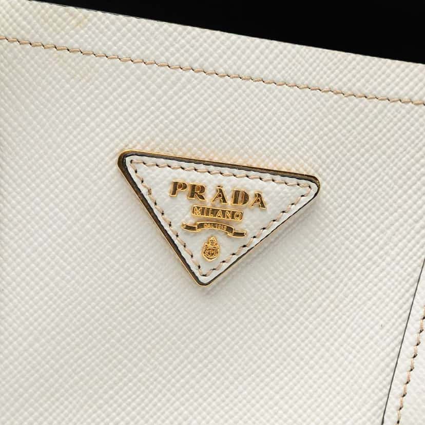 Prada Medium Saffiano Cuir Double Satchel White Leather Good condition - Box View