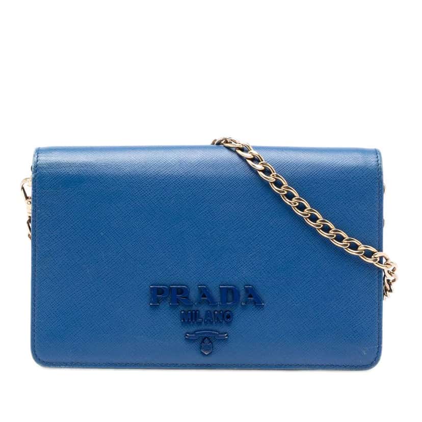 Prada Saffiano Lux Chain Crossbody Blue Leather Very good condition - Front View