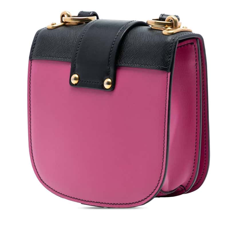 Prada Saffiano Trimmed City Calf Pionniere Crossbody Pink Leather Very good condition - Back View
