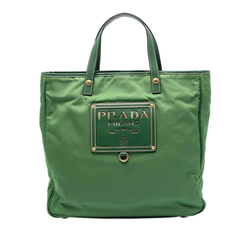 Prada Saffiano Trimmed Tessuto Logo Plate Convertible Tote Green Very good condition - Front View