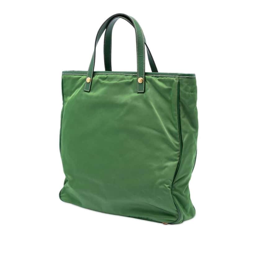 Prada Saffiano Trimmed Tessuto Logo Plate Convertible Tote Green Very good condition - Back View