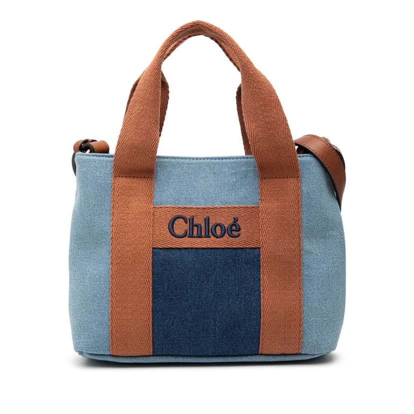Chloé Kids Embroidered Logo Denim Satchel Blue Denim Good condition - Front View