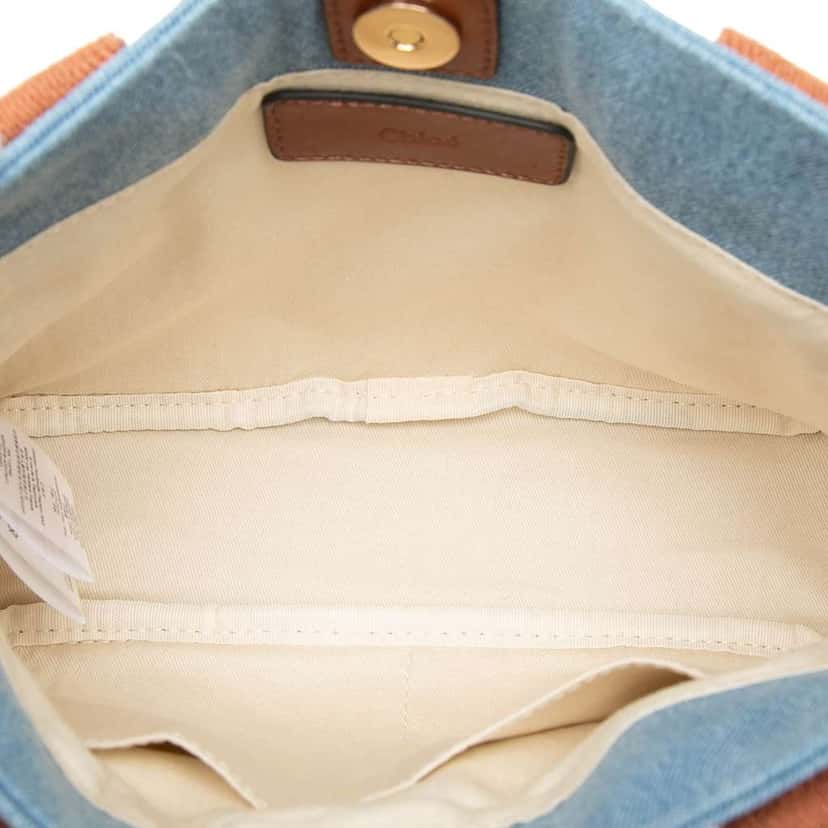 Chloé Kids Embroidered Logo Denim Satchel Blue Denim Good condition - Model View