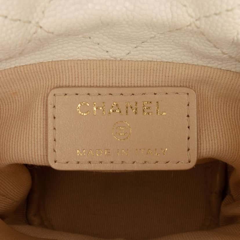Chanel Mini Quilted Caviar Twist Your Buttons Drawstring Bucket Bag White Leather Very good condition - Box View