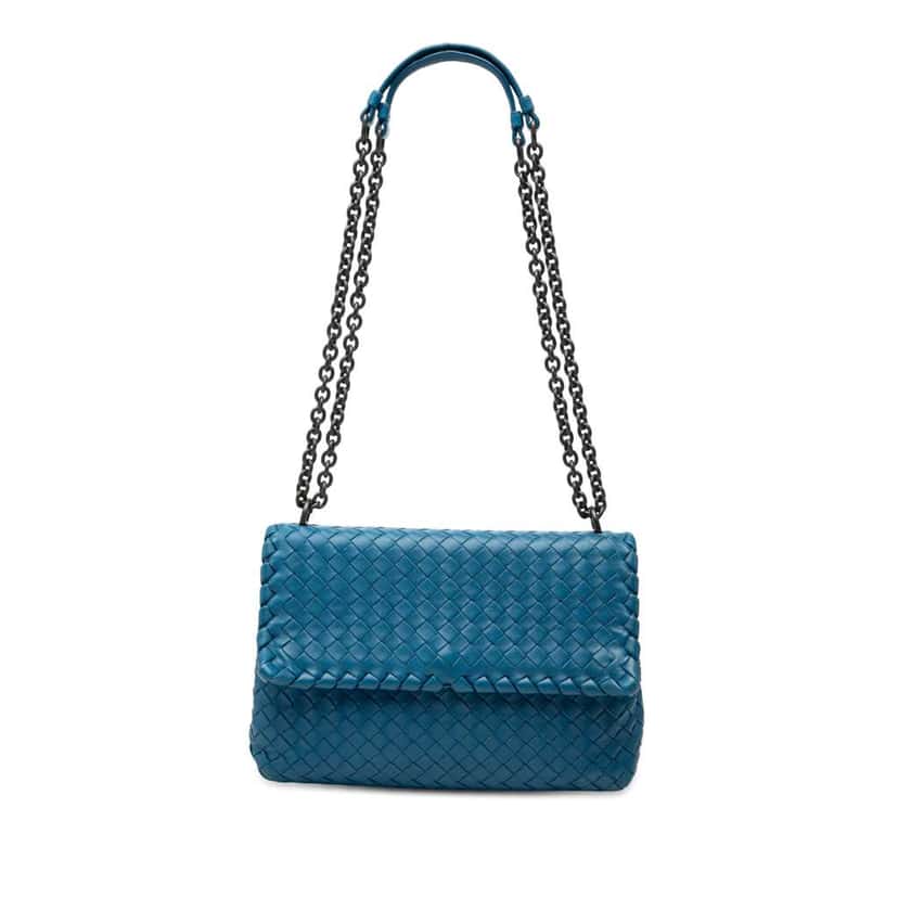 Bottega Veneta Small Nappa Intrecciato Olimpia Shoulder Bag Blue Leather Very good condition - Front View