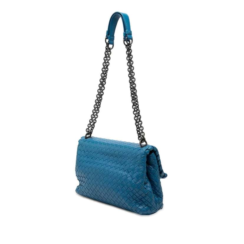 Bottega Veneta Small Nappa Intrecciato Olimpia Shoulder Bag Blue Leather Very good condition - Back View