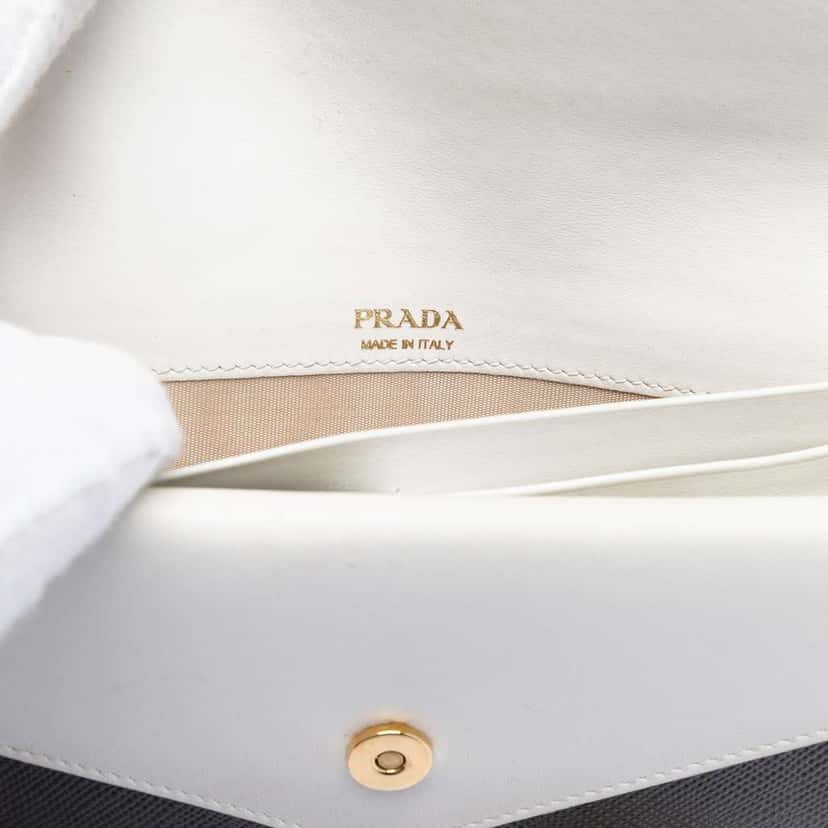 Prada Bicolor Saffiano Lux Envelope Double Flap Wallet on Chain Black Leather Very good condition - Box View