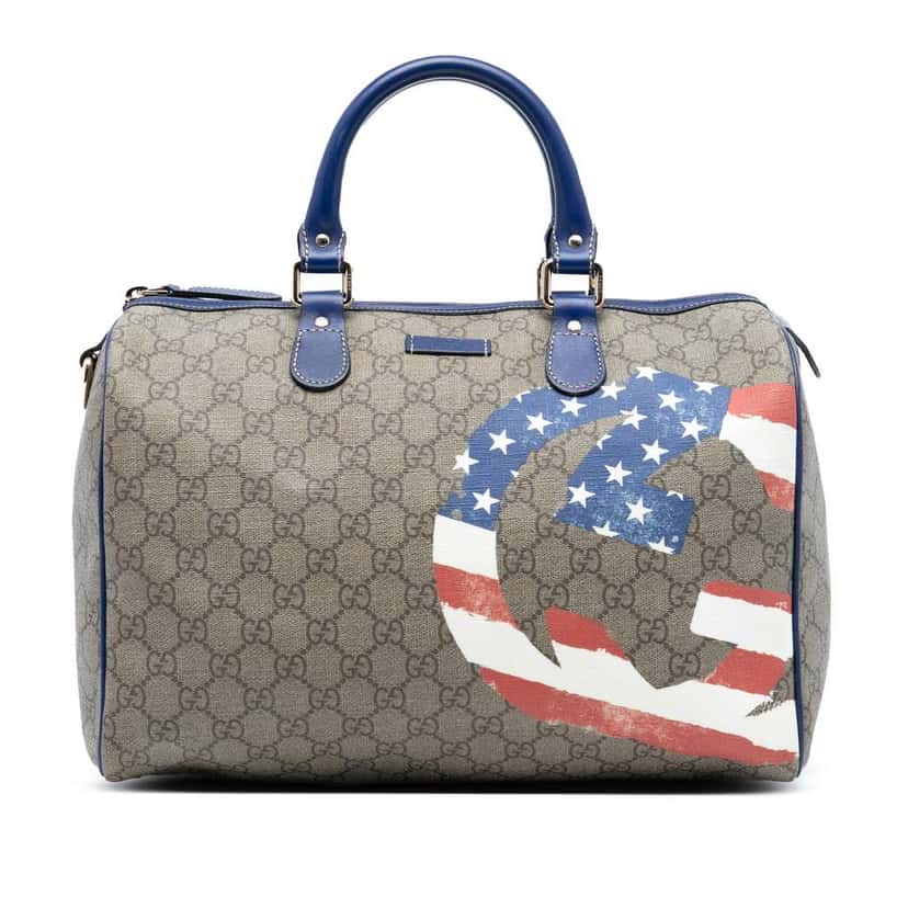 Gucci Unicef Medium GG Supreme American Flag Joy Boston Bag Brown Canvas Very good condition - Front View