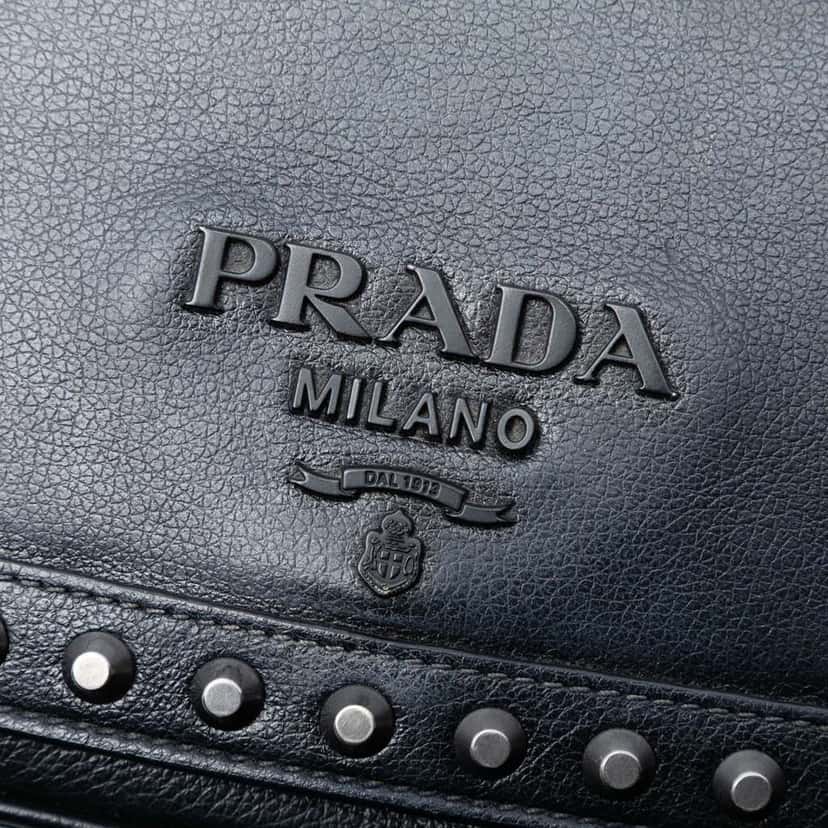 Prada Glace Calfskin Studded Crossbody Black Leather Very good condition - Box View