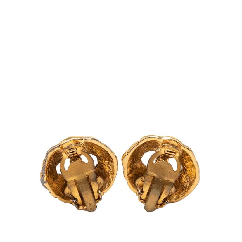 Chanel Gold Plated CC Hollow Round Clip On Earrings Gold Metal Very good condition - Back View