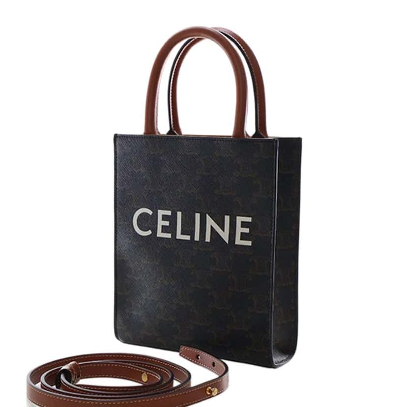 Celine Mini Triomphe Coated Canvas Vertical Cabas Satchel Brown Canvas Very good condition - Back View