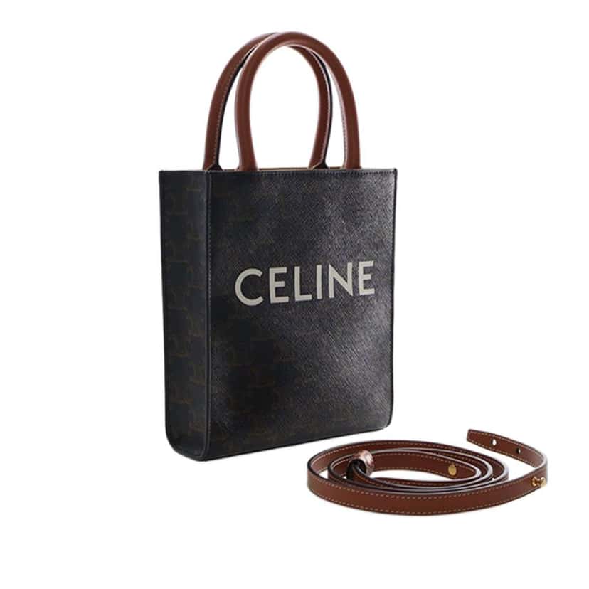 Celine Mini Triomphe Coated Canvas Vertical Cabas Satchel Brown Canvas Very good condition - Inside View