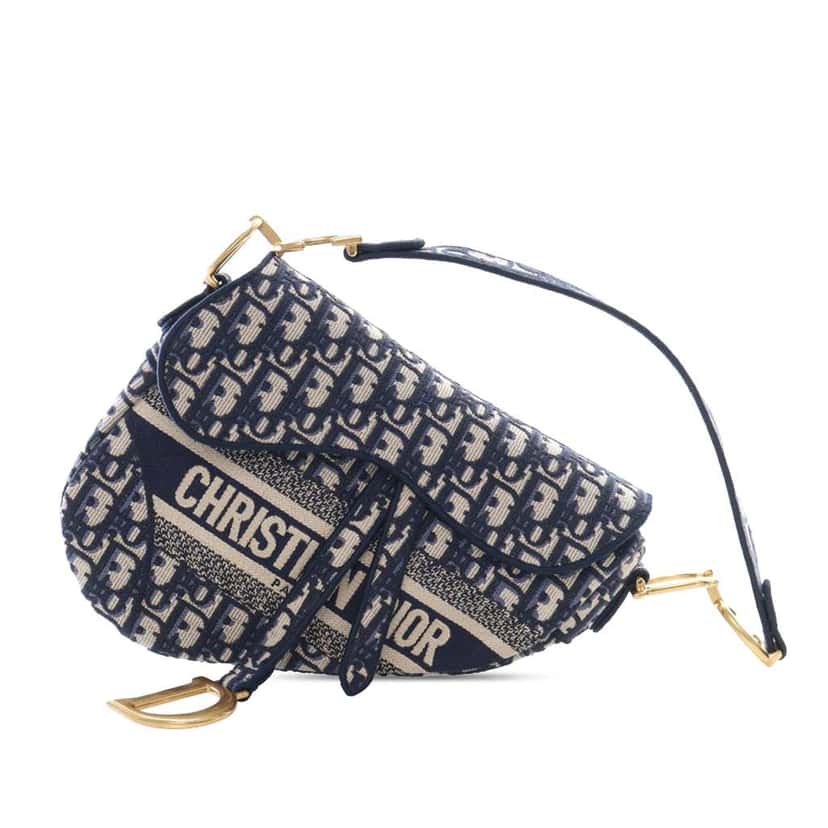 Dior Oblique Embroidered Canvas Saddle Bag Blue Canvas Good condition - Front View