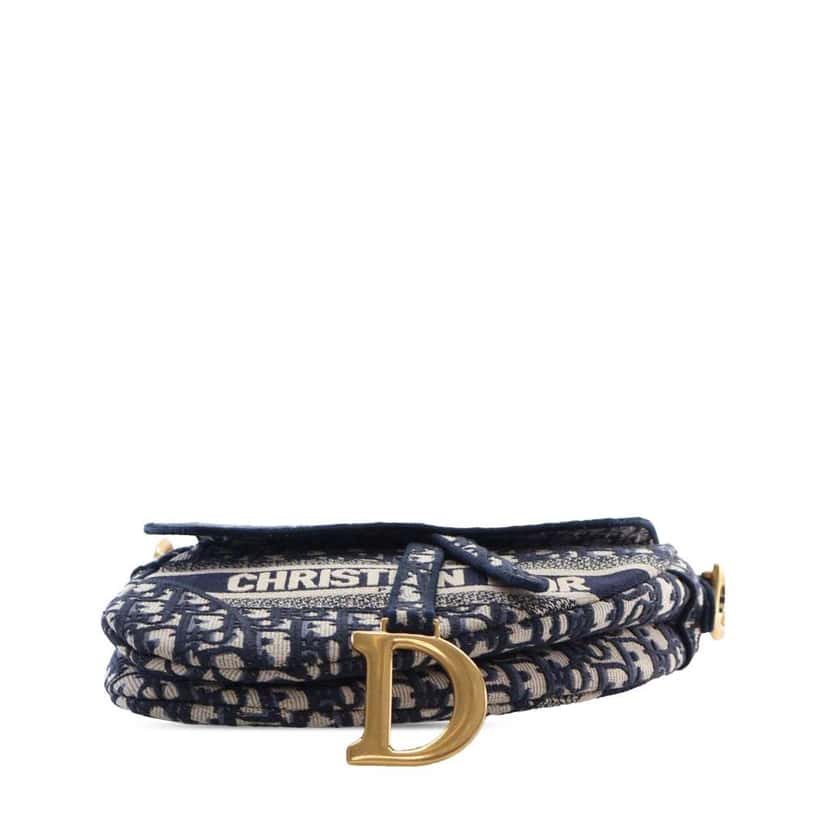 Dior Oblique Embroidered Canvas Saddle Bag Blue Canvas Good condition - Model View