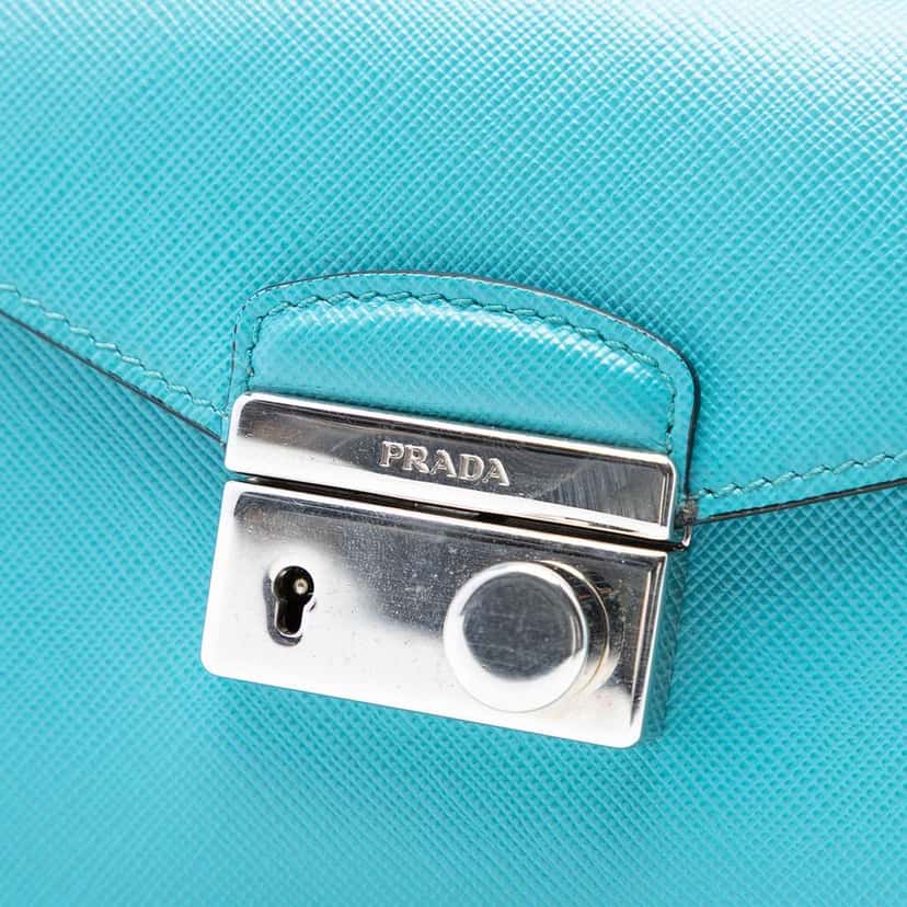 Prada Saffiano Lux Sound Lock Satchel Blue Leather Very good condition - Box View
