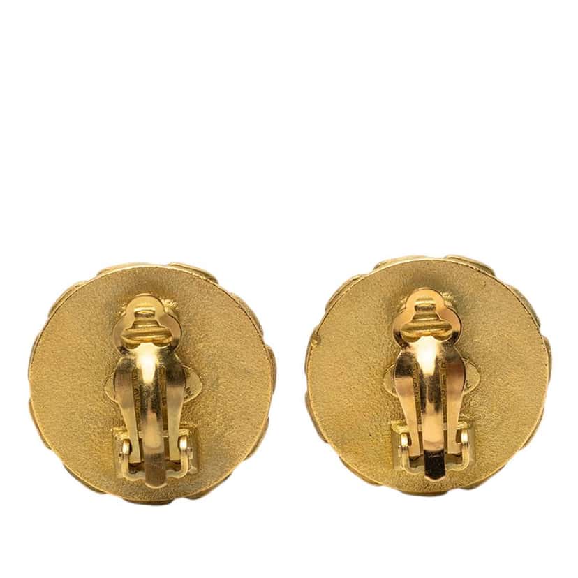 Chanel CC Gold Plated Resin Chain Round Clip On Earrings Gold Metal Very good condition - Back View