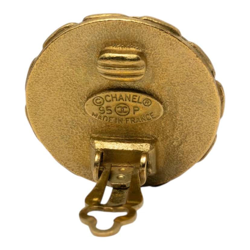 Chanel CC Gold Plated Resin Chain Round Clip On Earrings Gold Metal Very good condition - Inside View