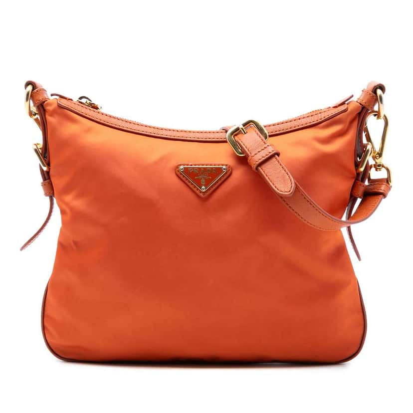 Prada Saffiano Trimmed Tessuto Zip Top Crossbody Orange Very good condition - Front View