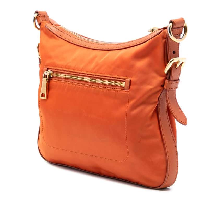 Prada Saffiano Trimmed Tessuto Zip Top Crossbody Orange Very good condition - Back View