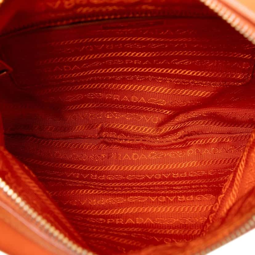 Prada Saffiano Trimmed Tessuto Zip Top Crossbody Orange Very good condition - Model View