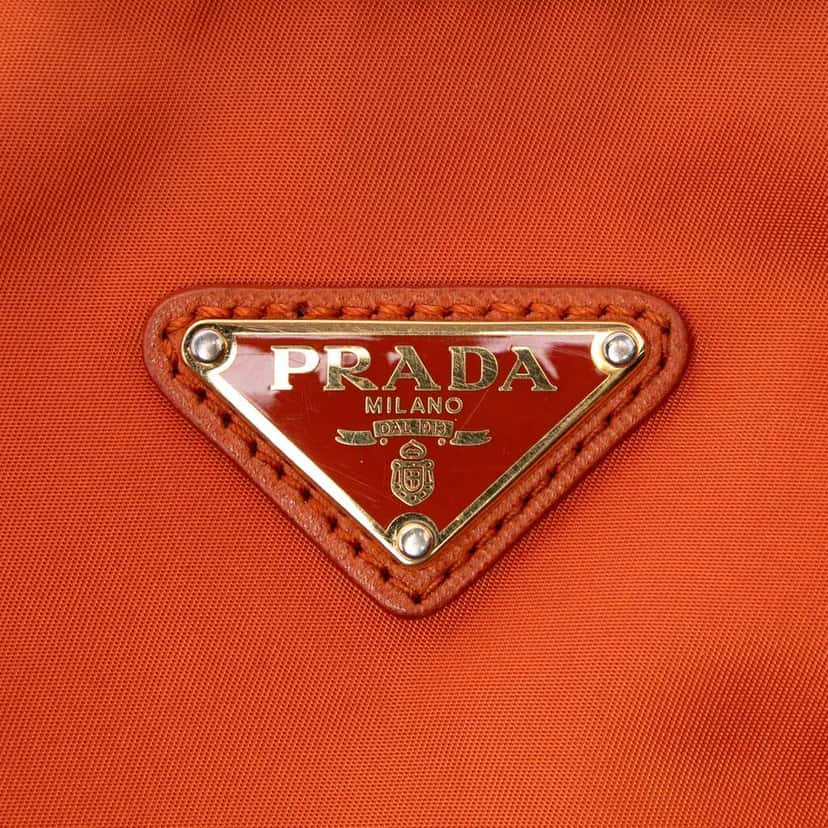 Prada Saffiano Trimmed Tessuto Zip Top Crossbody Orange Very good condition - Box View