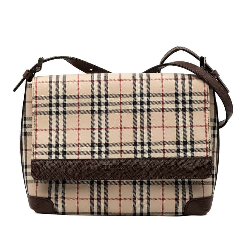 Burberry House Check Canvas Flap Crossbody Brown Canvas Very good condition - Front View