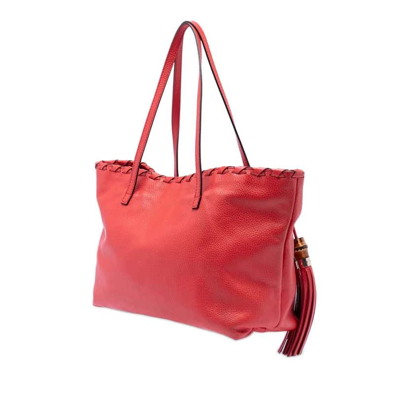 Gucci Leather Bamboo Tassel Tote Red Leather Very good condition - Back View