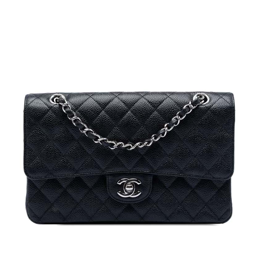 Chanel Medium Classic Caviar Double Flap Black Leather Very good condition - Front View