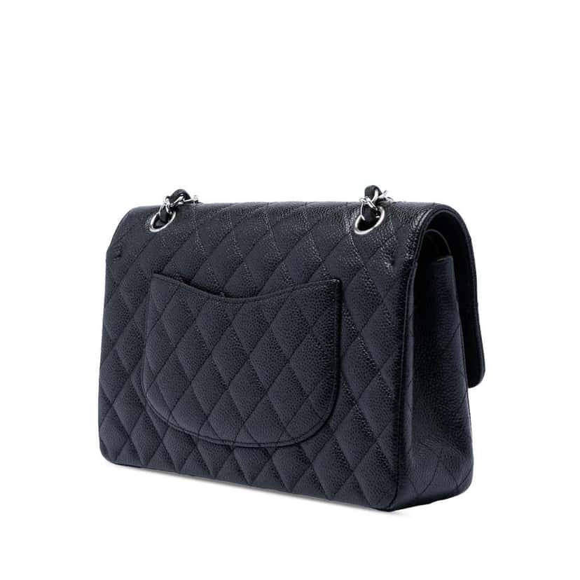 Chanel Medium Classic Caviar Double Flap Black Leather Very good condition - Back View