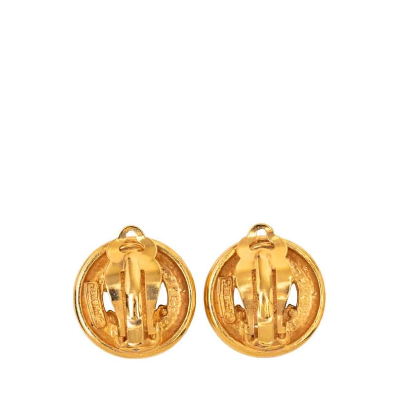 Chanel CC Gold Plated Round Clip On Earrings Gold Metal Very good condition - Back View