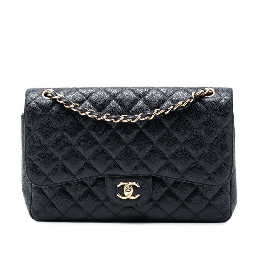 Chanel Jumbo Classic Caviar Double Flap Black Leather Very good condition - Front View