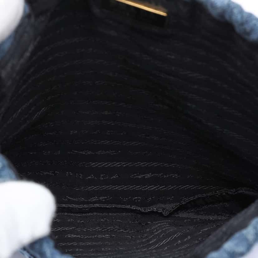 Prada Impuntu  Denim Embroidered Drawstring Pouch Blue Denim Good condition - Model View