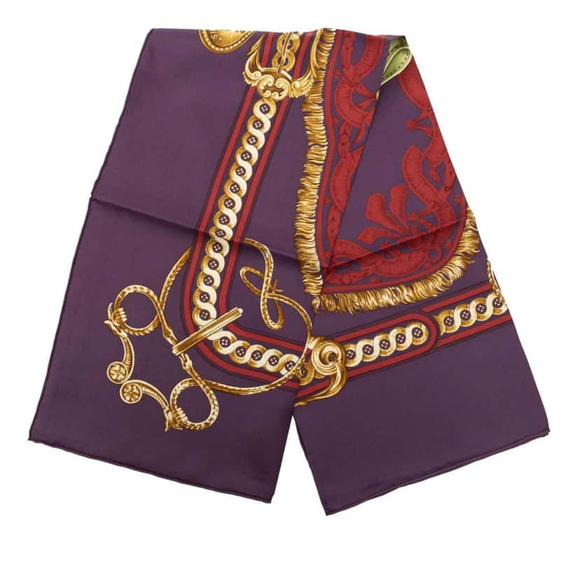 Hermès Bride de Cour Silk Scarf 90 Purple Silk Good condition - Front View