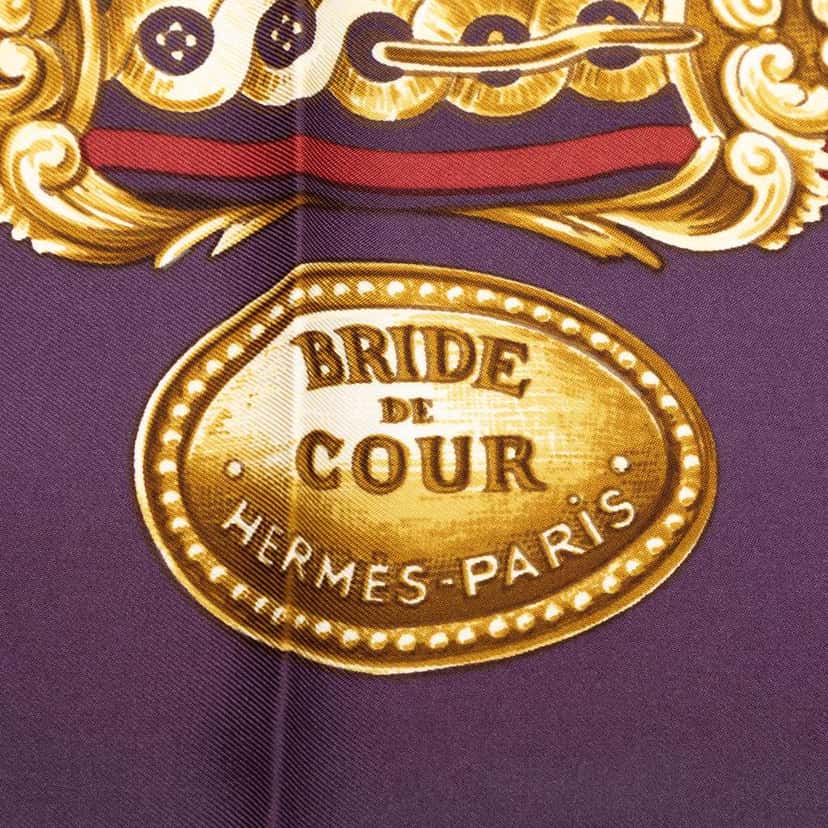 Hermès Bride de Cour Silk Scarf 90 Purple Silk Good condition - Inside View