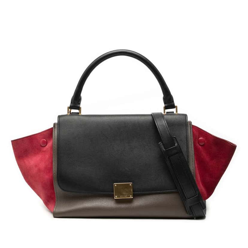 Celine Small Tricolor Leather Trapeze Satchel Brown Leather Very good condition - Front View