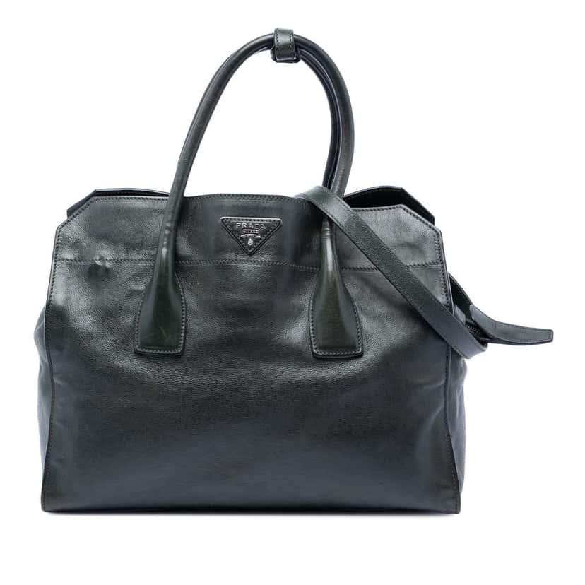 Prada Glace Calf Zip Satchel Green Leather Good condition - Front View