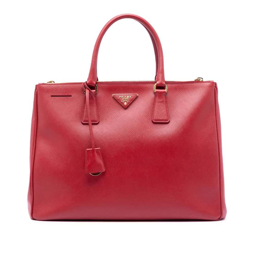 Prada Large Saffiano Lux Galleria Double Zip Satchel Red Leather Good condition - Front View